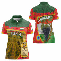 Hungary Women Polo Shirt with Tokaj Vineyard Illustration Design and Grape Wine - Wonder Print Shop