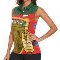 Hungary Women Sleeveless Polo Shirt with Tokaj Vineyard Illustration Design and Grape Wine - Wonder Print Shop