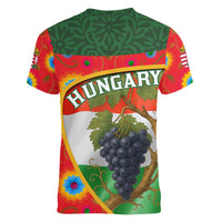 Hungary Women V-Neck T-Shirt with Tokaj Vineyard Illustration Design and Grape Wine - Wonder Print Shop