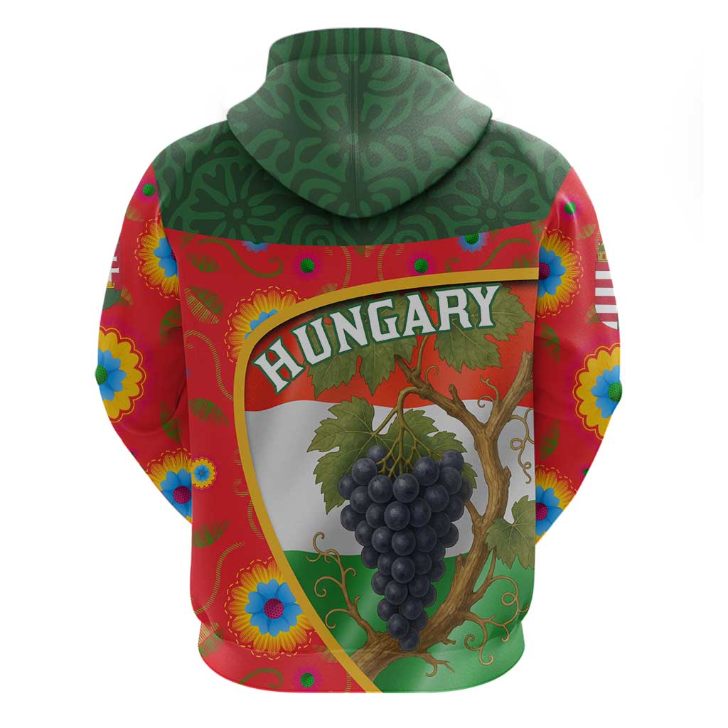 Hungary Zip Hoodie with Tokaj Vineyard Illustration Design and Grape Wine - Wonder Print Shop
