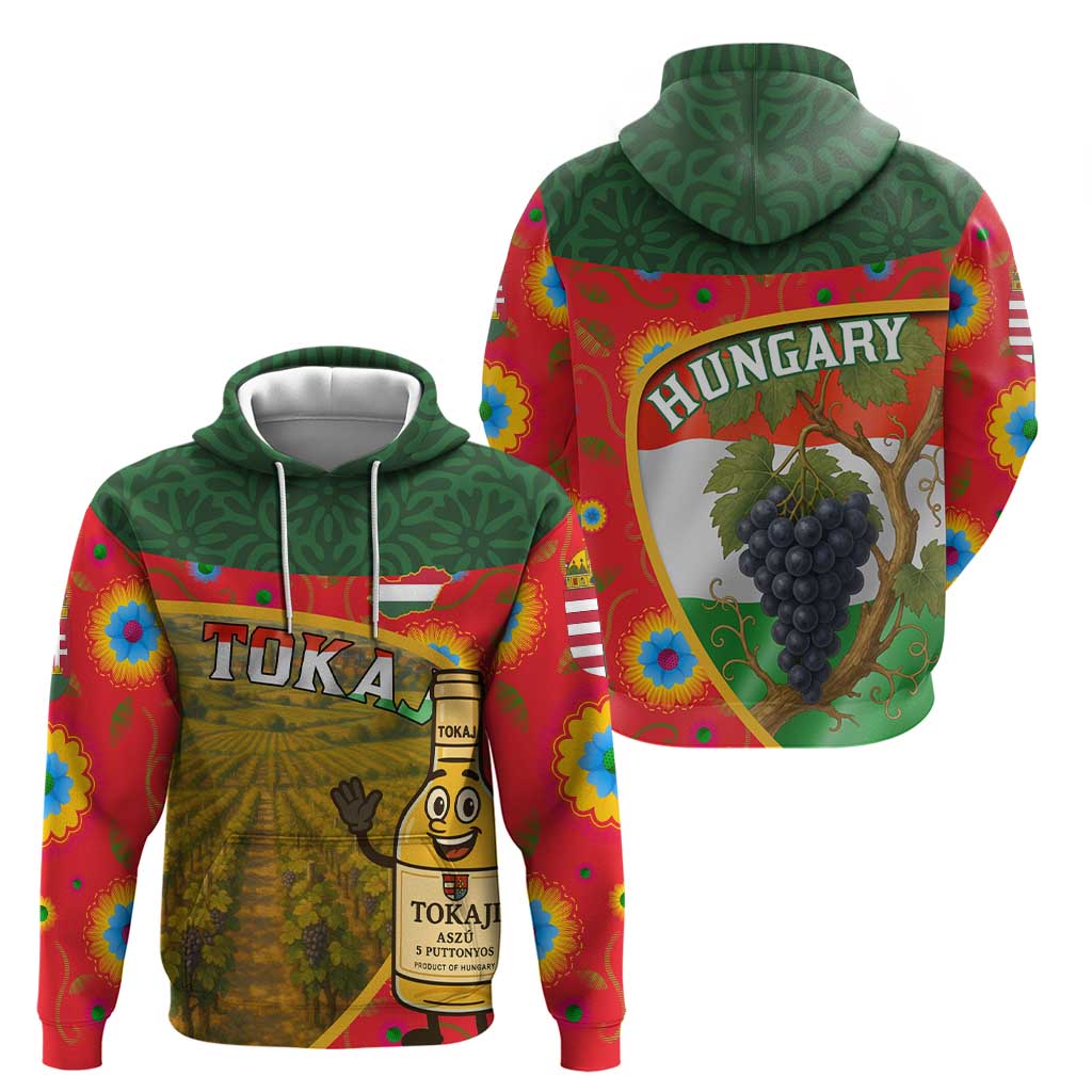 Hungary Zip Hoodie with Tokaj Vineyard Illustration Design and Grape Wine - Wonder Print Shop