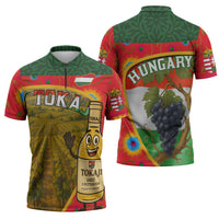 Hungary Zipper Polo Shirt with Tokaj Vineyard Illustration Design and Grape Wine - Wonder Print Shop