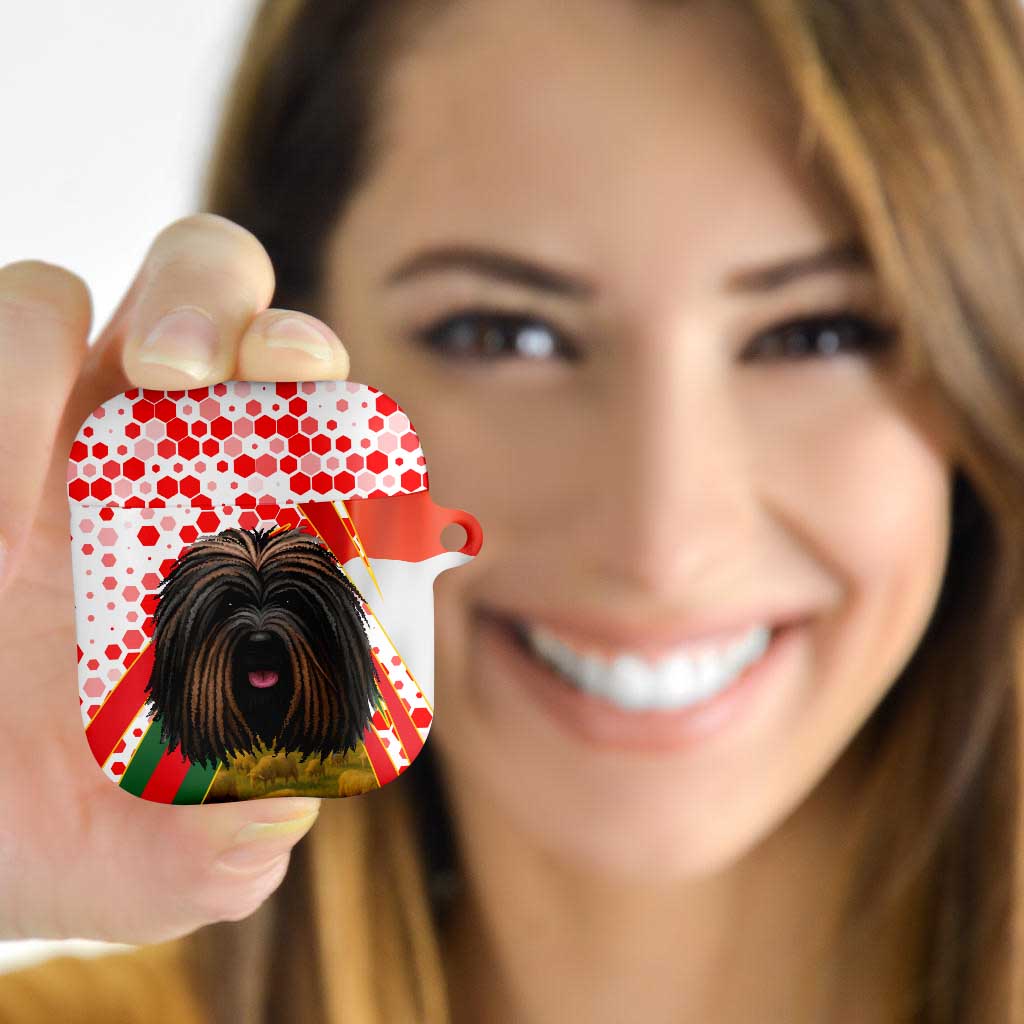 Hungary AirPods Case with Puli Dog Illustration Design and Red Green Hexagon - Wonder Print Shop