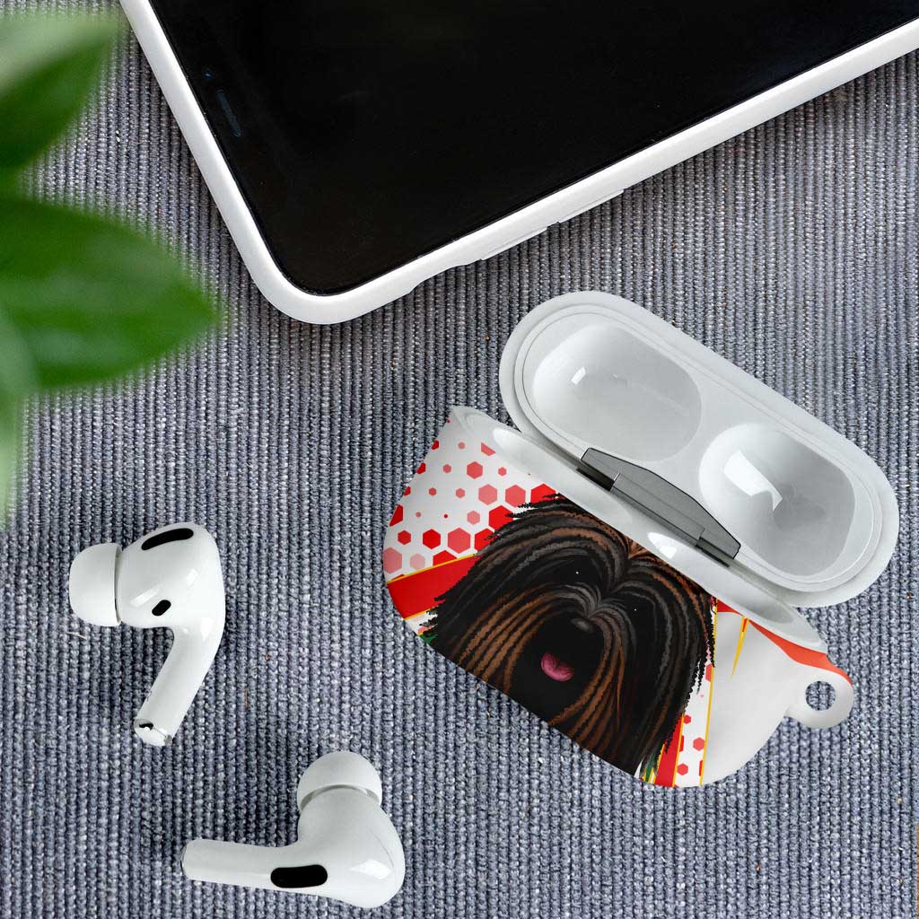 Hungary AirPods Case with Puli Dog Illustration Design and Red Green Hexagon - Wonder Print Shop