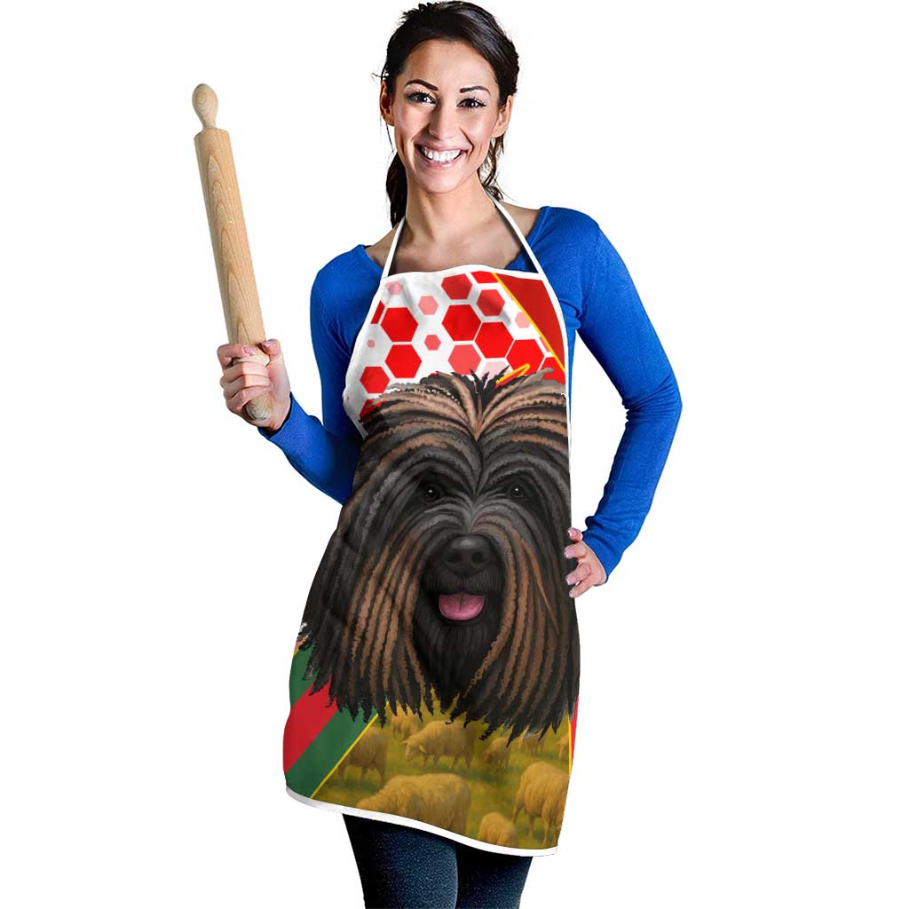 Hungary Apron with Puli Dog Illustration Design and Red Green Hexagon - Wonder Print Shop