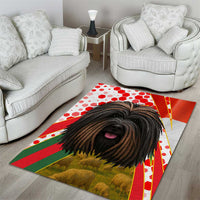 Hungary Area Rug with Puli Dog Illustration Design and Red Green Hexagon - Wonder Print Shop