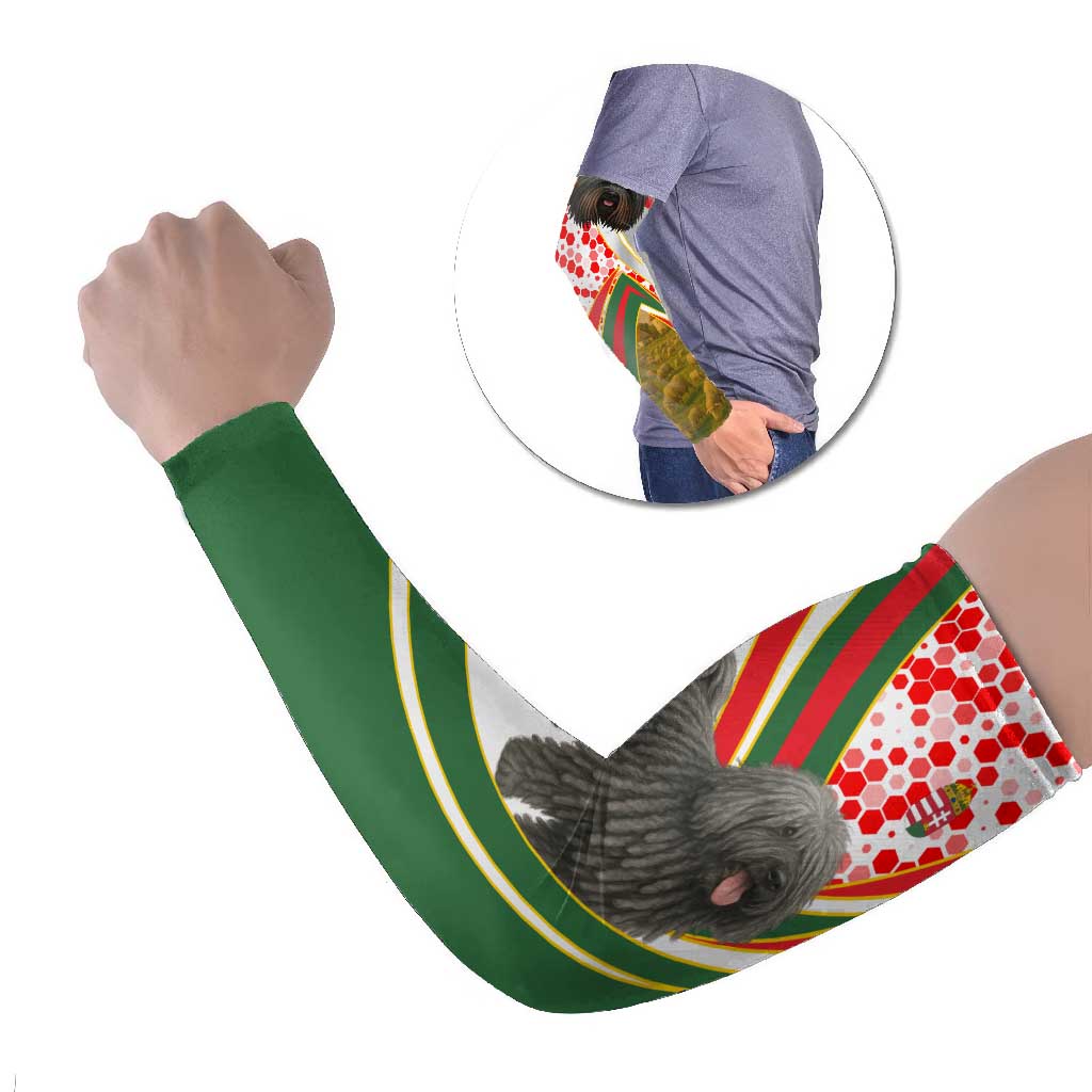 Hungary Arm Sleeves with Puli Dog Illustration Design and Red Green Hexagon - Wonder Print Shop