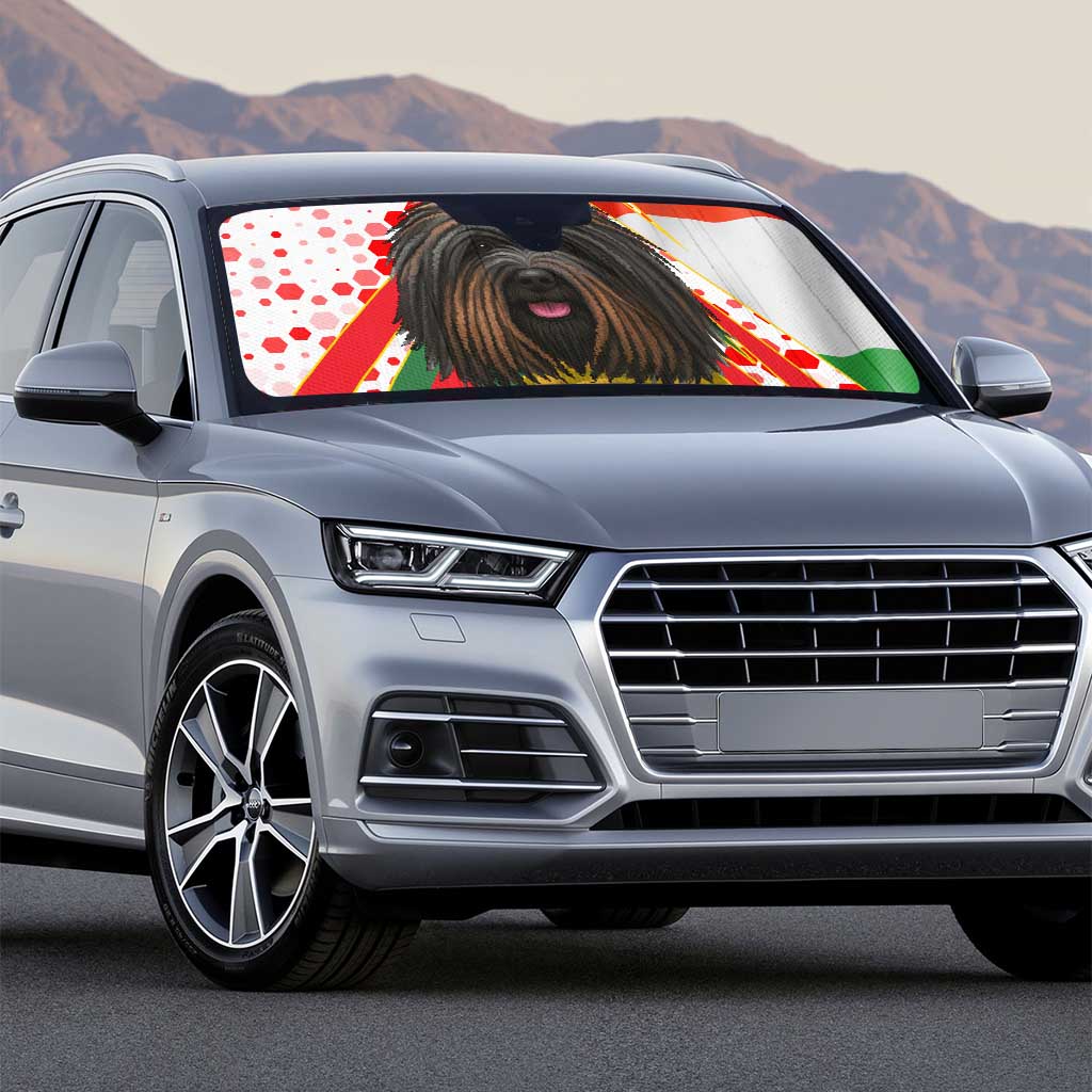 Hungary Auto Sun Shade with Puli Dog Illustration Design and Red Green Hexagon - Wonder Print Shop
