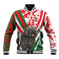 Hungary Baseball Jacket with Puli Dog Illustration Design and Red Green Hexagon - Wonder Print Shop