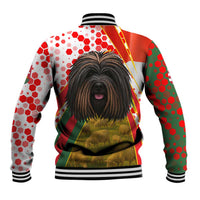 Hungary Baseball Jacket with Puli Dog Illustration Design and Red Green Hexagon - Wonder Print Shop