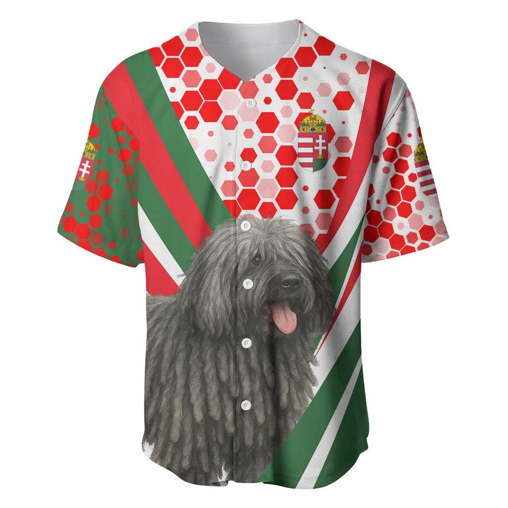 Hungary Baseball Jersey with Puli Dog Illustration Design and Red Green Hexagon - Wonder Print Shop
