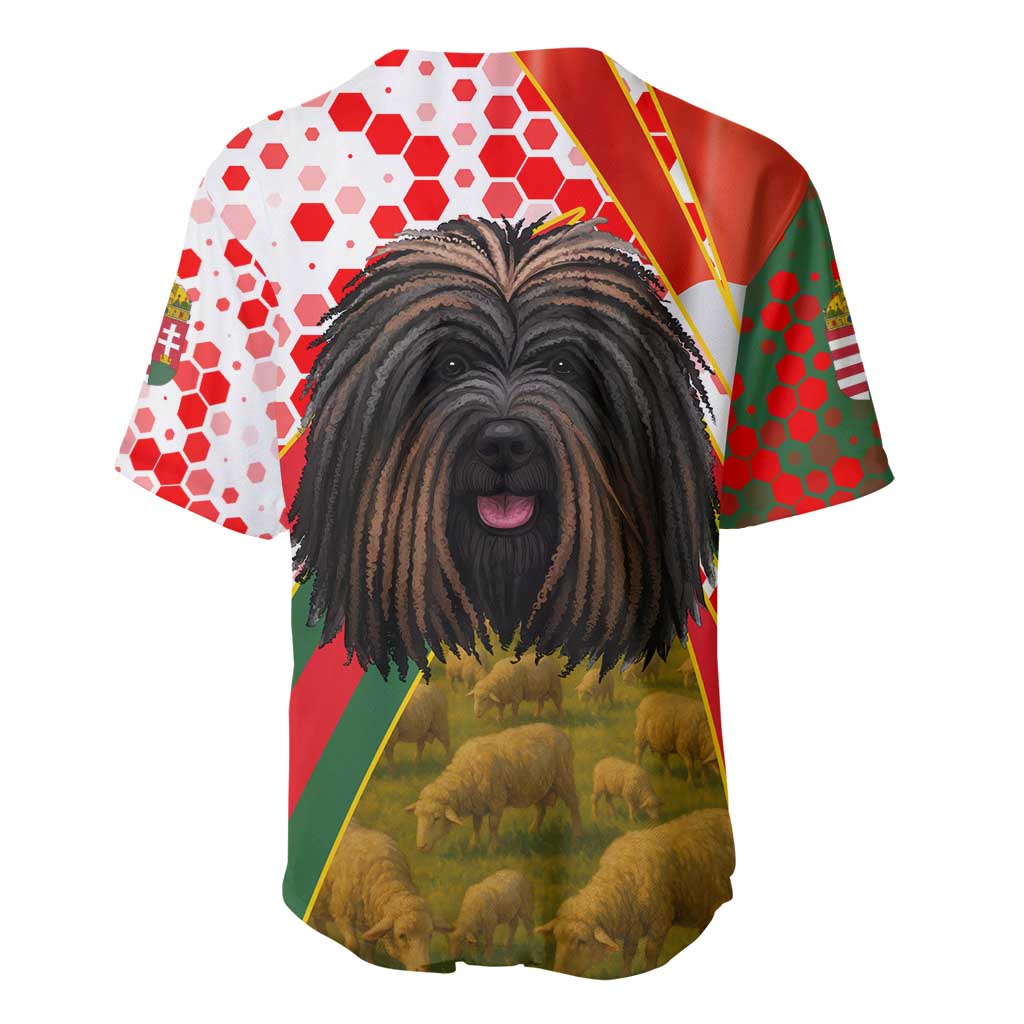 Hungary Baseball Jersey with Puli Dog Illustration Design and Red Green Hexagon - Wonder Print Shop