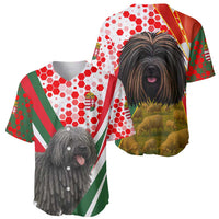 Hungary Baseball Jersey with Puli Dog Illustration Design and Red Green Hexagon - Wonder Print Shop