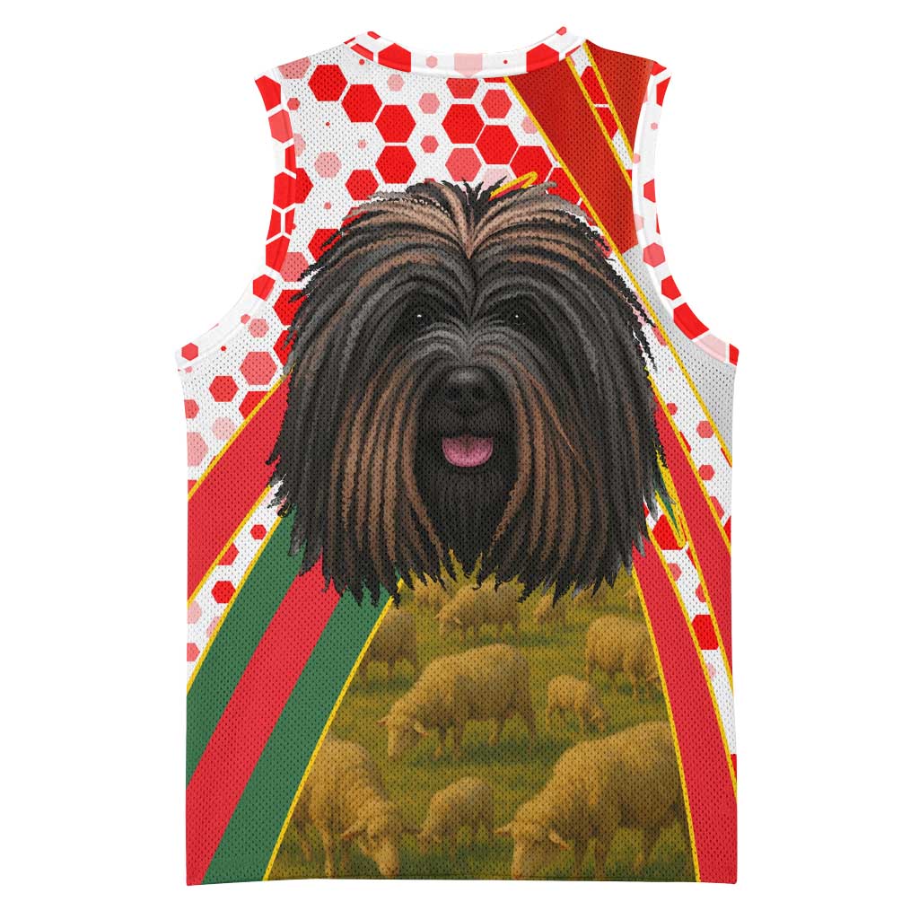 Hungary Basketball Jersey with Puli Dog Illustration Design and Red Green Hexagon - Wonder Print Shop