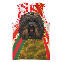 Hungary Basketball Jersey with Puli Dog Illustration Design and Red Green Hexagon - Wonder Print Shop