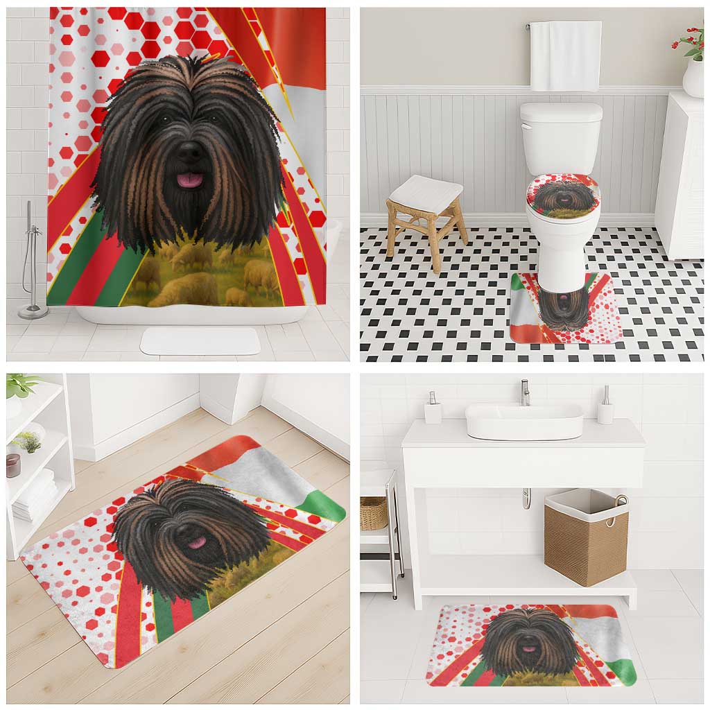 Hungary Bathroom Set with Puli Dog Illustration Design and Red Green Hexagon - Wonder Print Shop