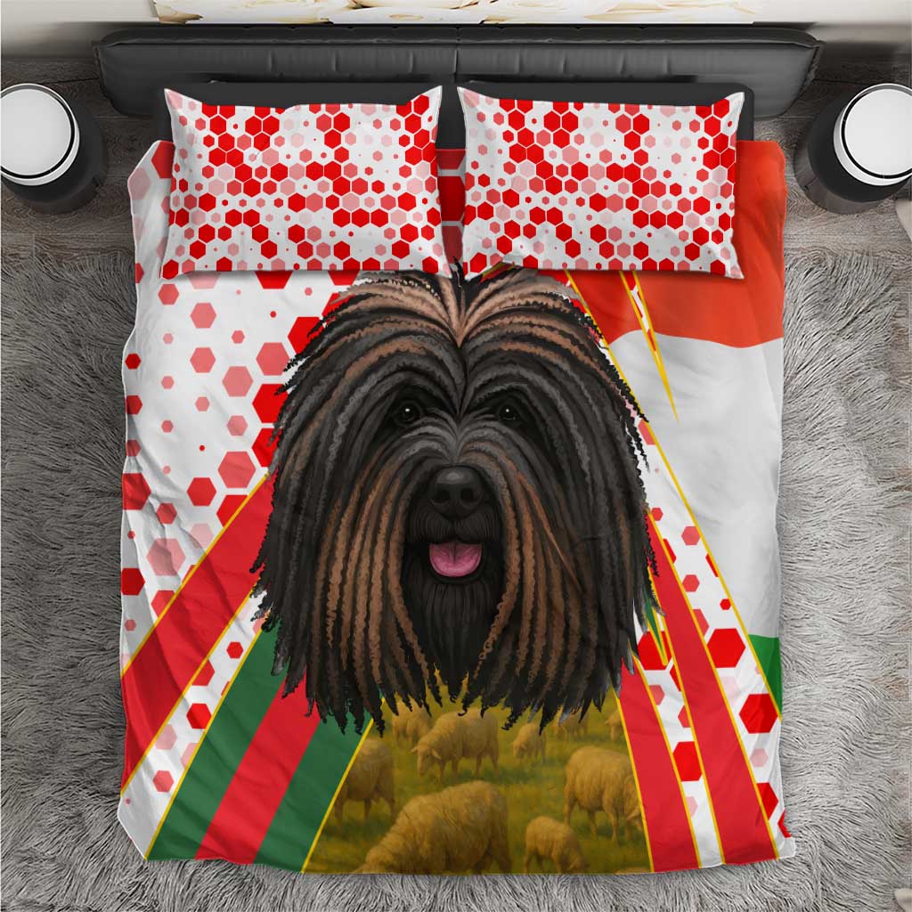 Hungary Bedding Set with Puli Dog Illustration Design and Red Green Hexagon - Wonder Print Shop