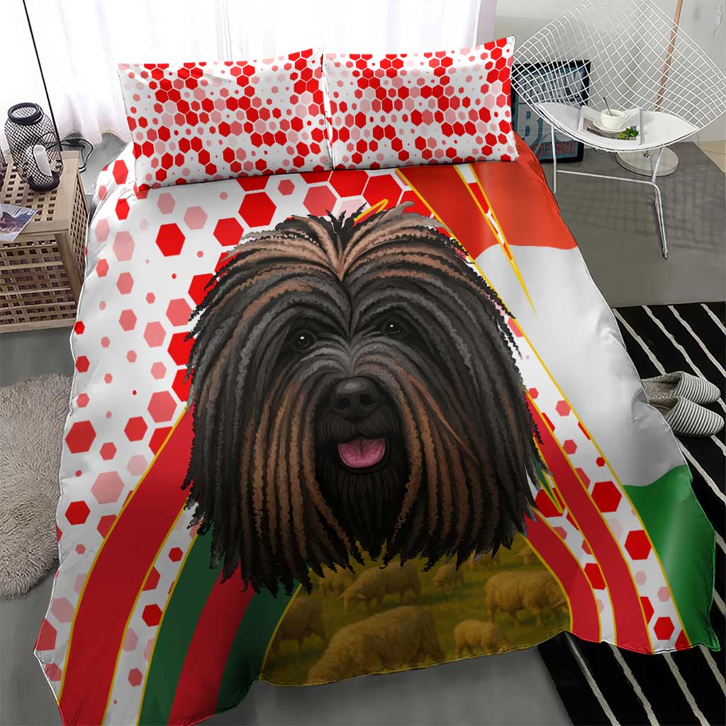 Hungary Bedding Set with Puli Dog Illustration Design and Red Green Hexagon - Wonder Print Shop