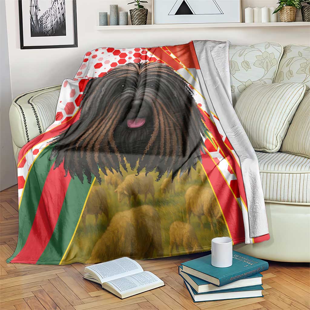 Hungary Blanket with Puli Dog Illustration Design and Red Green Hexagon - Wonder Print Shop
