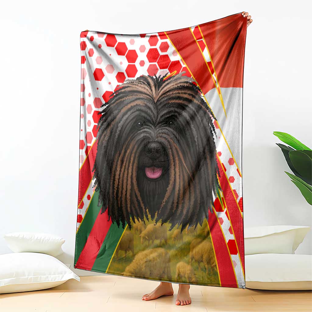 Hungary Blanket with Puli Dog Illustration Design and Red Green Hexagon - Wonder Print Shop