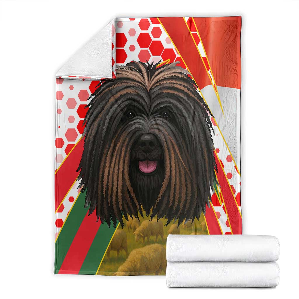 Hungary Blanket with Puli Dog Illustration Design and Red Green Hexagon - Wonder Print Shop