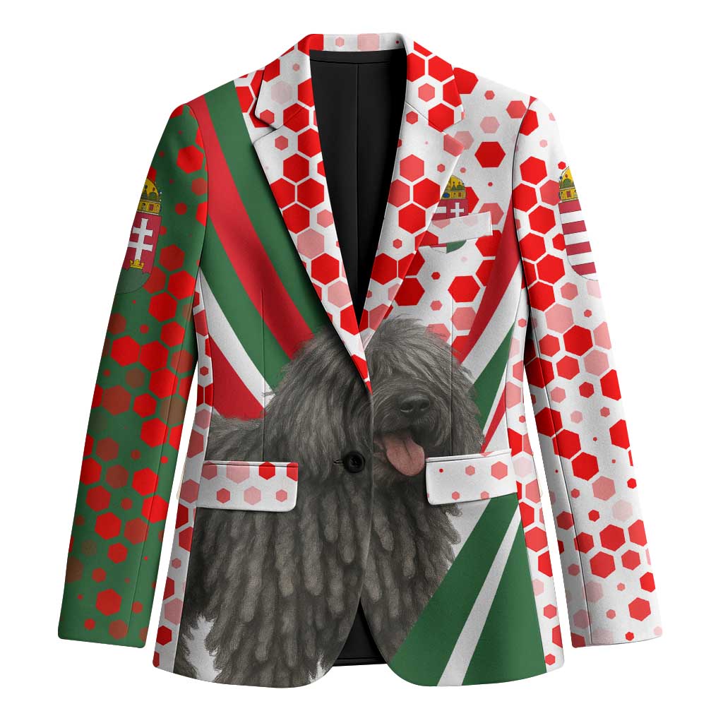 Hungary Blazer with Puli Dog Illustration Design and Red Green Hexagon - Wonder Print Shop