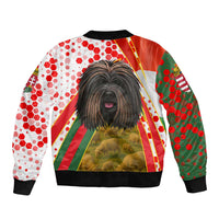 Hungary Bomber Jacket with Puli Dog Illustration Design and Red Green Hexagon - Wonder Print Shop