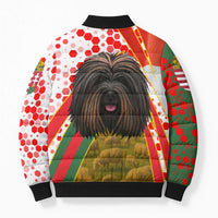 Hungary Bomber Puffer Jacket with Puli Dog Illustration Design and Red Green Hexagon - Wonder Print Shop