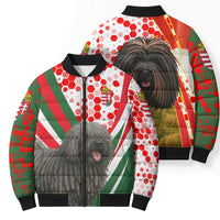 Hungary Bomber Puffer Jacket with Puli Dog Illustration Design and Red Green Hexagon - Wonder Print Shop
