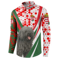 Hungary Button Sweatshirt with Puli Dog Illustration Design and Red Green Hexagon - Wonder Print Shop