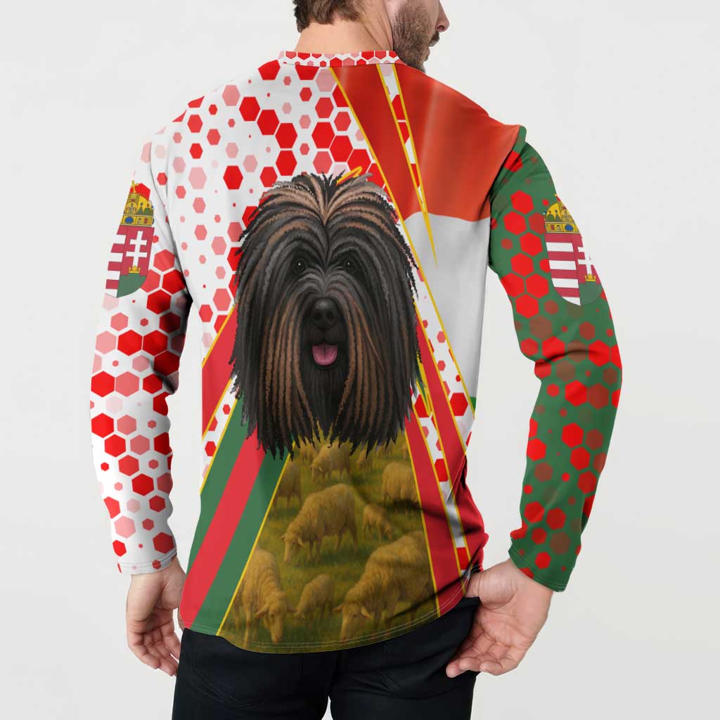 Hungary Button Sweatshirt with Puli Dog Illustration Design and Red Green Hexagon - Wonder Print Shop