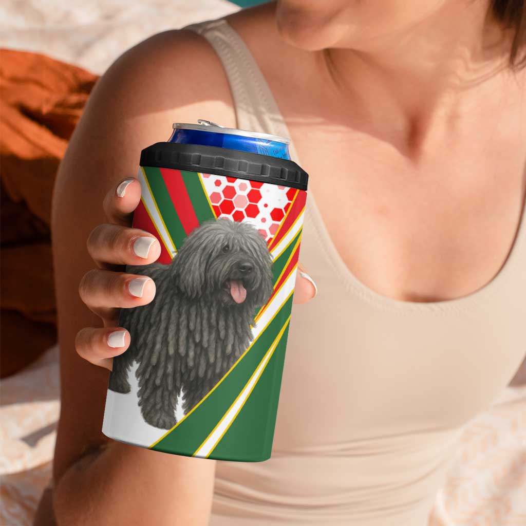 Hungary 4 in 1 Can Cooler Tumbler with Puli Dog Illustration Design and Red Green Hexagon - Wonder Print Shop
