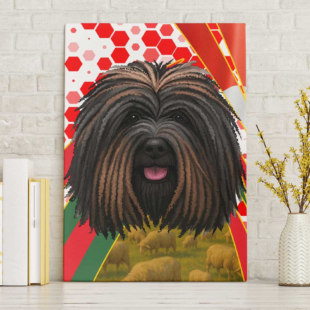 Hungary Canvas Wall Art with Puli Dog Illustration Design and Red Green Hexagon - Wonder Print Shop