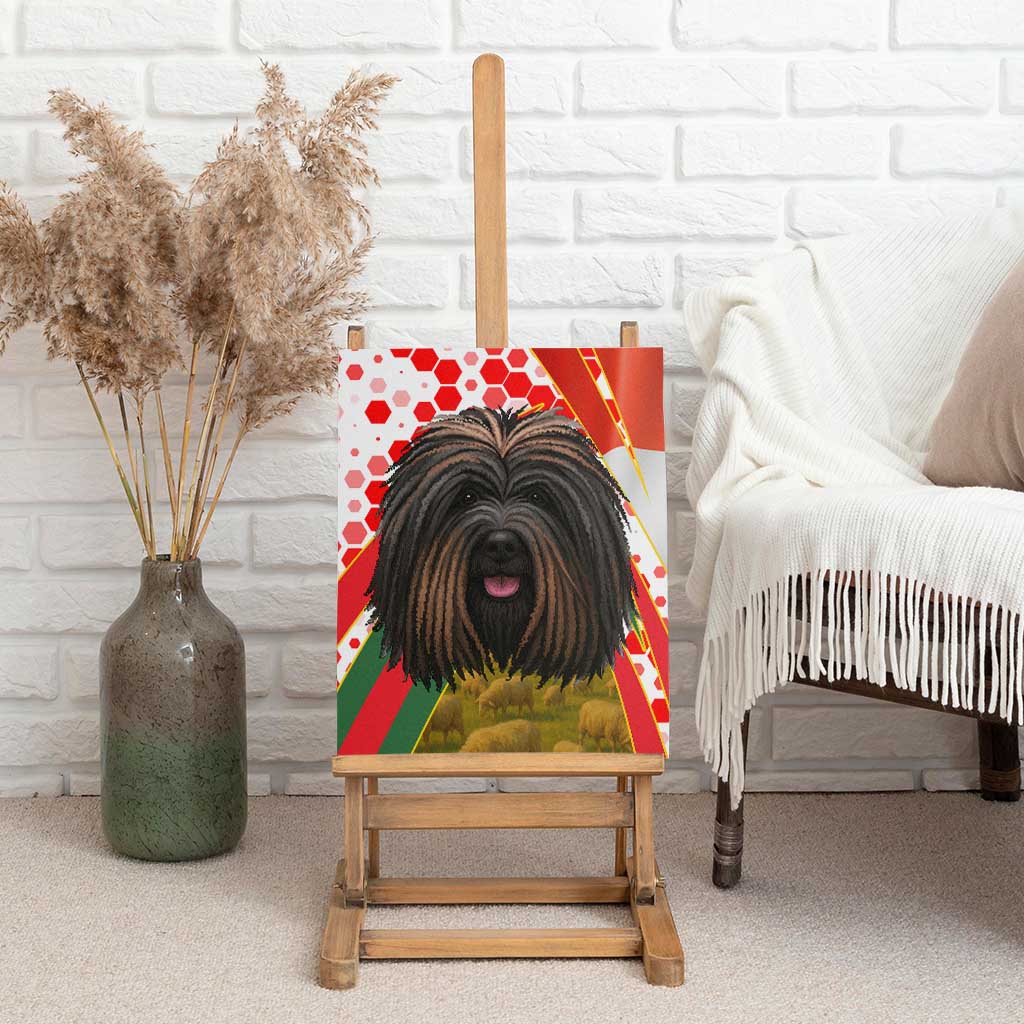 Hungary Canvas Wall Art with Puli Dog Illustration Design and Red Green Hexagon - Wonder Print Shop