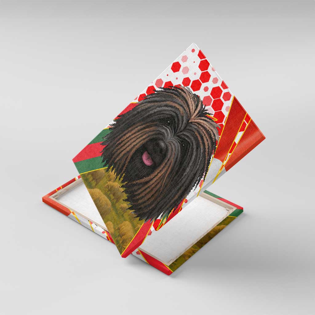 Hungary Canvas Wall Art with Puli Dog Illustration Design and Red Green Hexagon - Wonder Print Shop