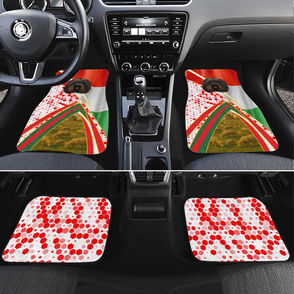 Hungary Car Mats with Puli Dog Illustration Design and Red Green Hexagon - Wonder Print Shop