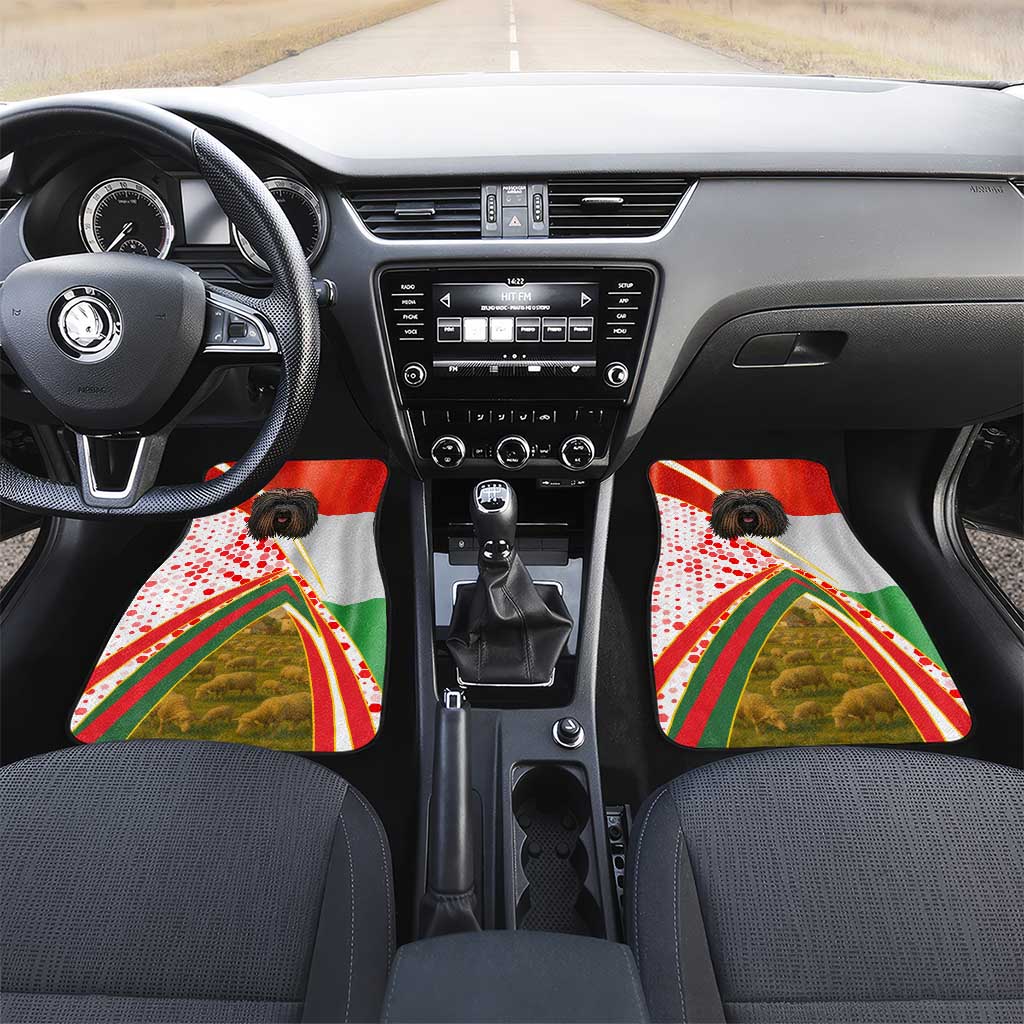 Hungary Car Mats with Puli Dog Illustration Design and Red Green Hexagon - Wonder Print Shop