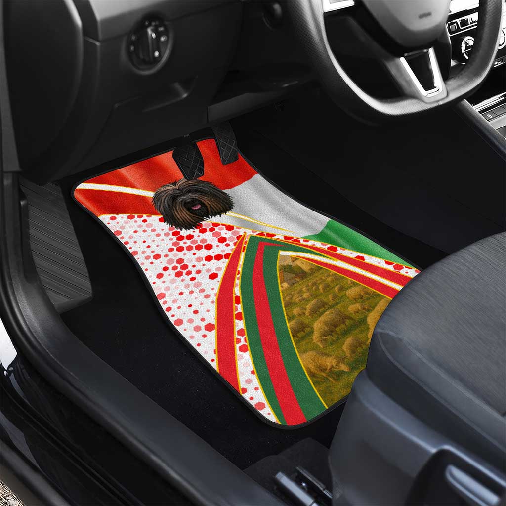 Hungary Car Mats with Puli Dog Illustration Design and Red Green Hexagon - Wonder Print Shop
