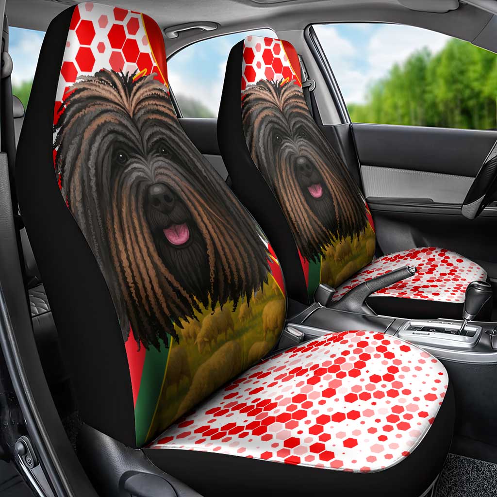 Hungary Car Seat Cover with Puli Dog Illustration Design and Red Green Hexagon - Wonder Print Shop