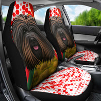 Hungary Car Seat Cover with Puli Dog Illustration Design and Red Green Hexagon - Wonder Print Shop