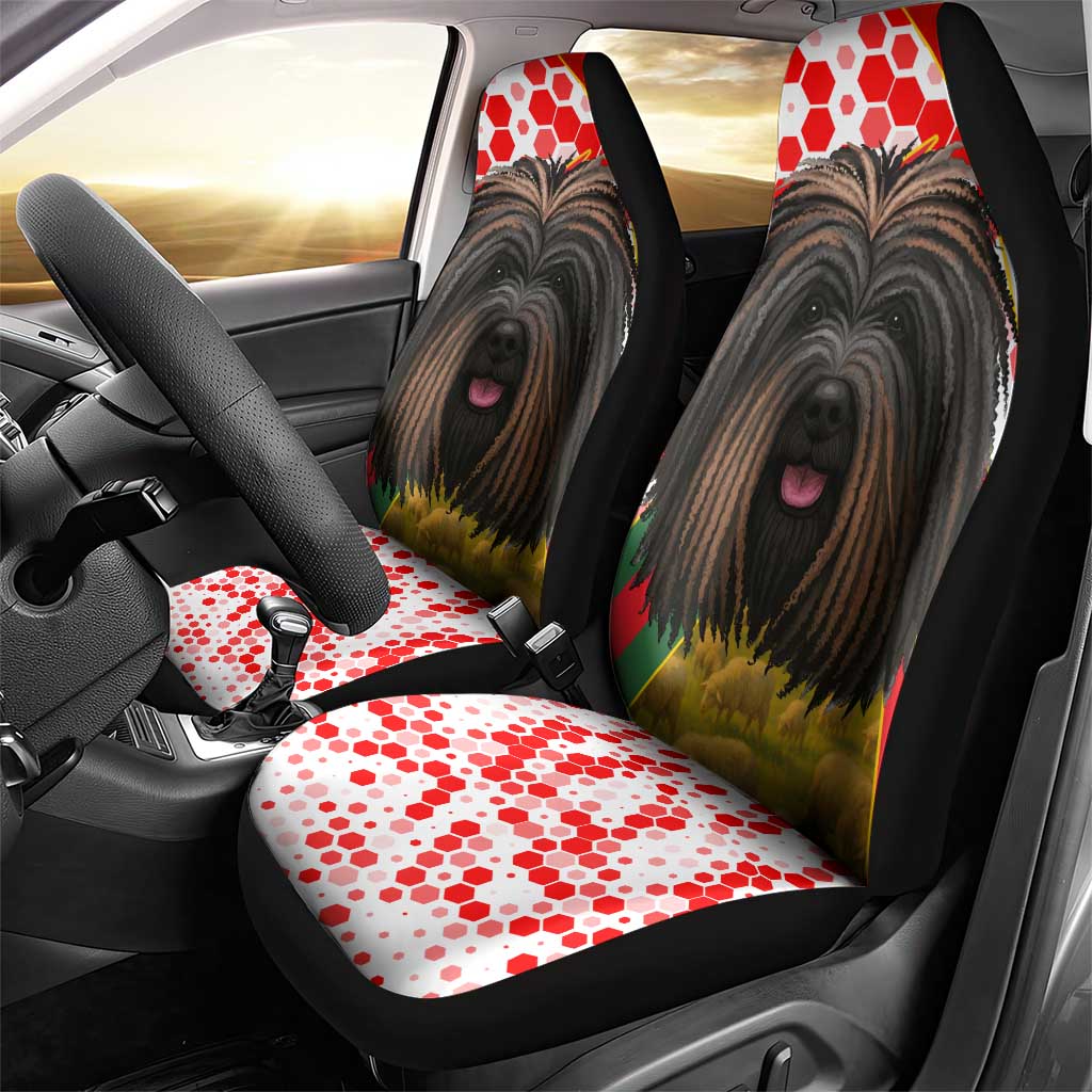 Hungary Car Seat Cover with Puli Dog Illustration Design and Red Green Hexagon - Wonder Print Shop