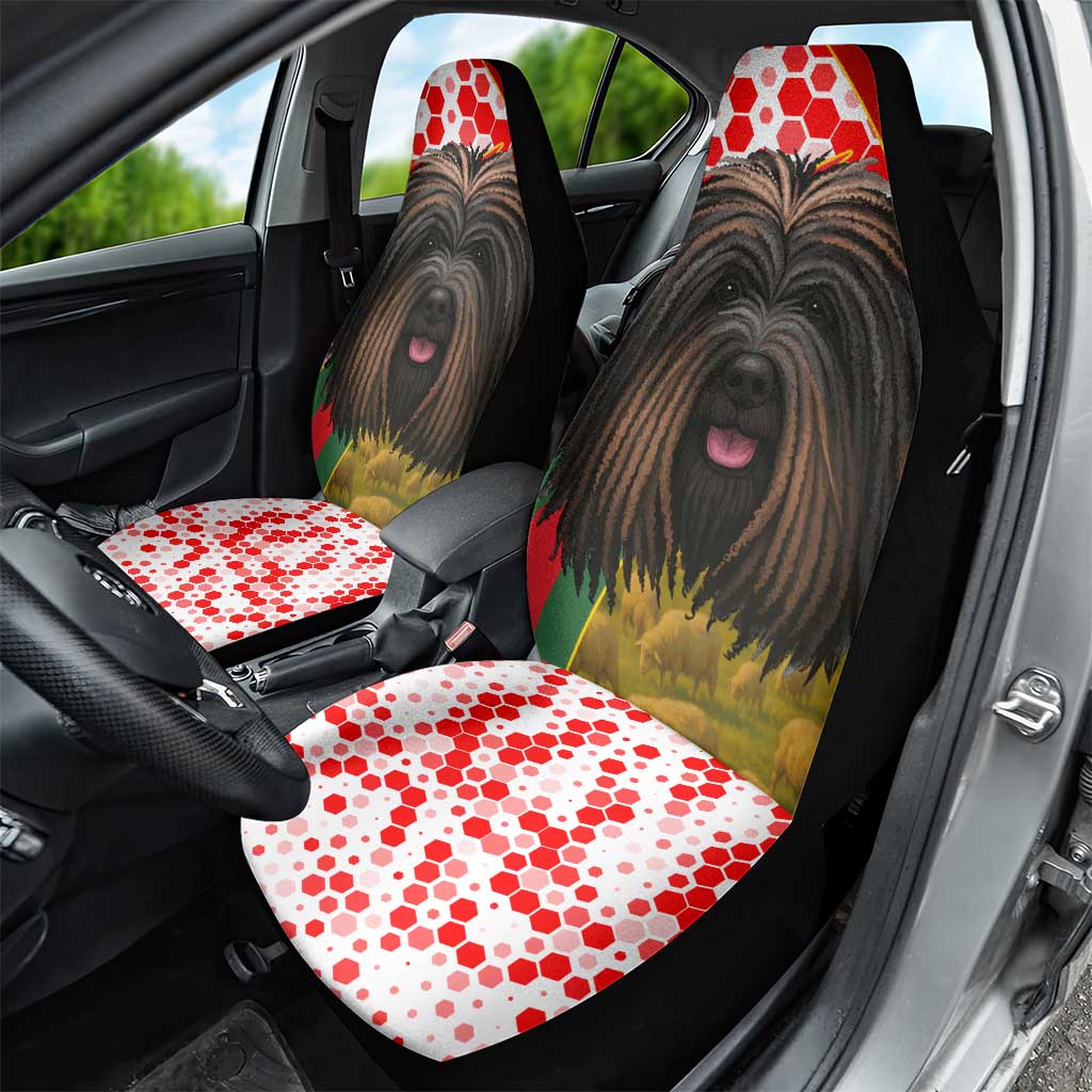 Hungary Car Seat Cover with Puli Dog Illustration Design and Red Green Hexagon - Wonder Print Shop