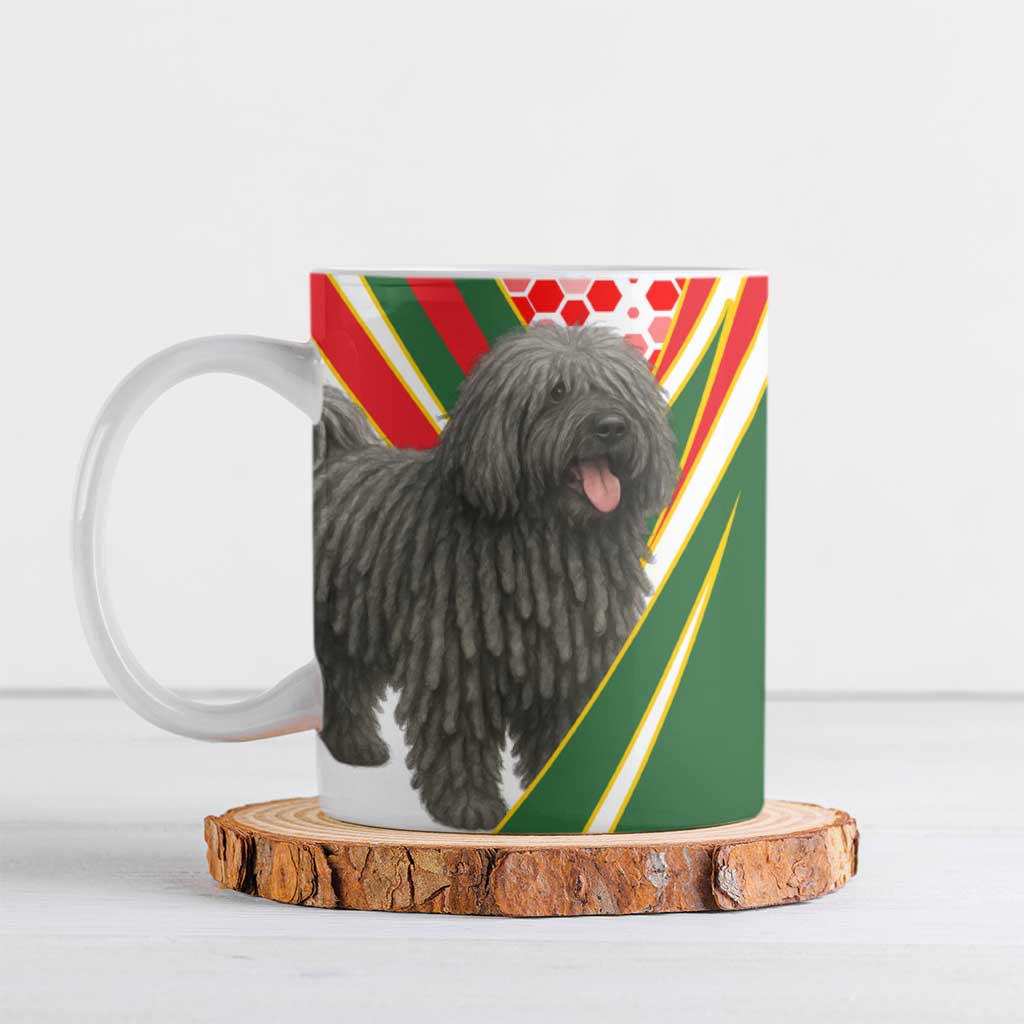 Hungary Ceramic Mug with Puli Dog Illustration Design and Red Green Hexagon - Wonder Print Shop