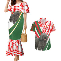 Hungary Couples Matching Mermaid Dress and Hawaiian Shirt with Puli Dog Illustration Design and Red Green Hexagon - Wonder Print Shop