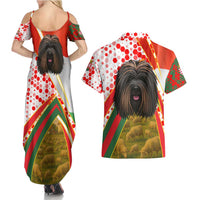 Hungary Couples Matching Summer Maxi Dress and Hawaiian Shirt with Puli Dog Illustration Design and Red Green Hexagon - Wonder Print Shop