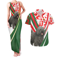 Hungary Couples Matching Tank Maxi Dress and Hawaiian Shirt with Puli Dog Illustration Design and Red Green Hexagon - Wonder Print Shop