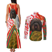 Hungary Couples Matching Tank Maxi Dress and Long Sleeve Button Shirt with Puli Dog Illustration Design and Red Green Hexagon - Wonder Print Shop