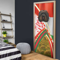 Hungary Door Cover with Puli Dog Illustration Design and Red Green Hexagon - Wonder Print Shop