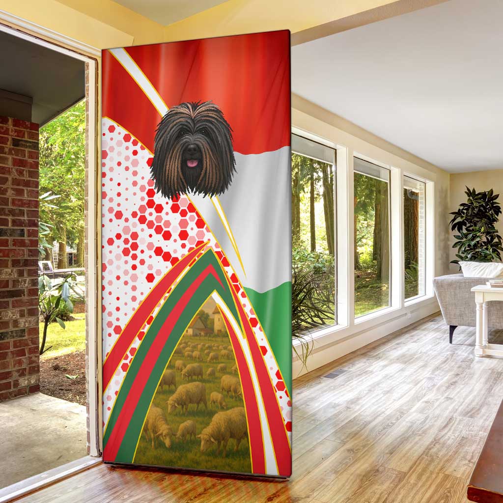 Hungary Door Cover with Puli Dog Illustration Design and Red Green Hexagon - Wonder Print Shop
