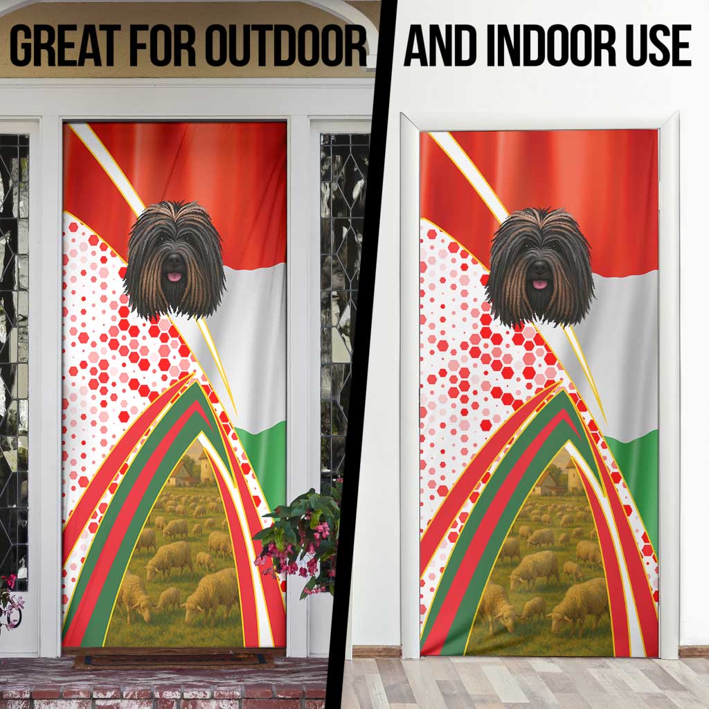 Hungary Door Cover with Puli Dog Illustration Design and Red Green Hexagon - Wonder Print Shop